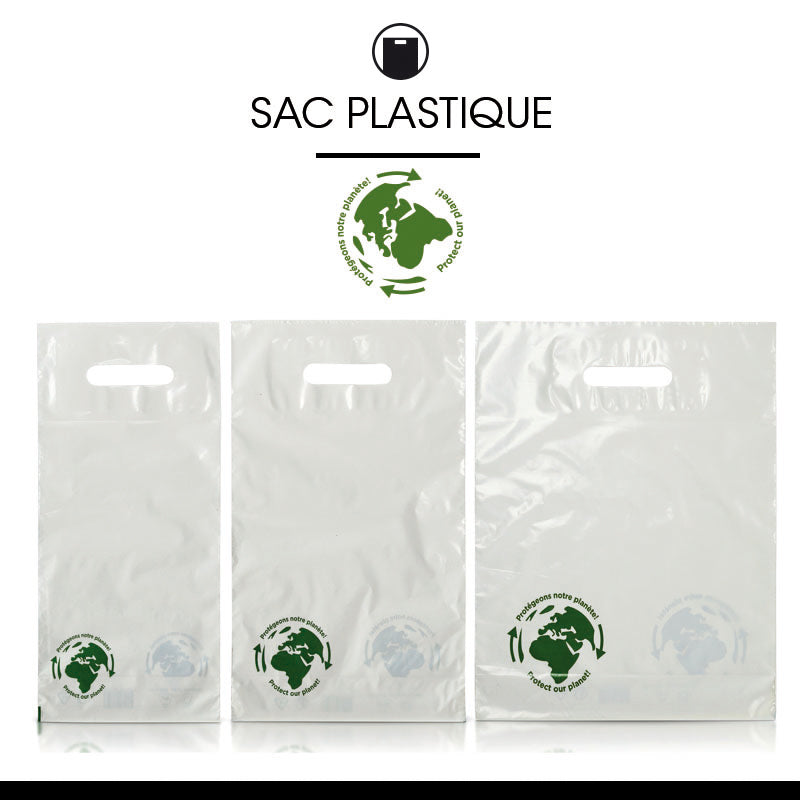 Sac plastique 3 bouteilles|PEBD blanc|poignées découpées|30x40+4,5cm| par 1000
