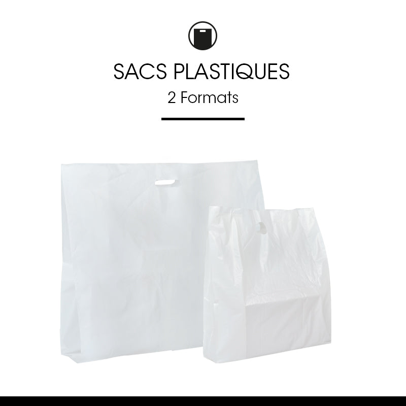 Sac plastique|blanc|poignées découpées|70+30x65cm|par 200