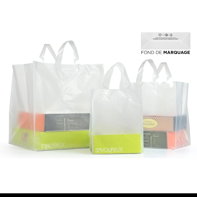 Sac plastique |PEHD givré|poignées souples|37+34x40cm|par 100