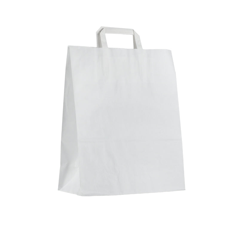 Sac kraft blanc lisse|poignées plates|32+15x40cm|par 250