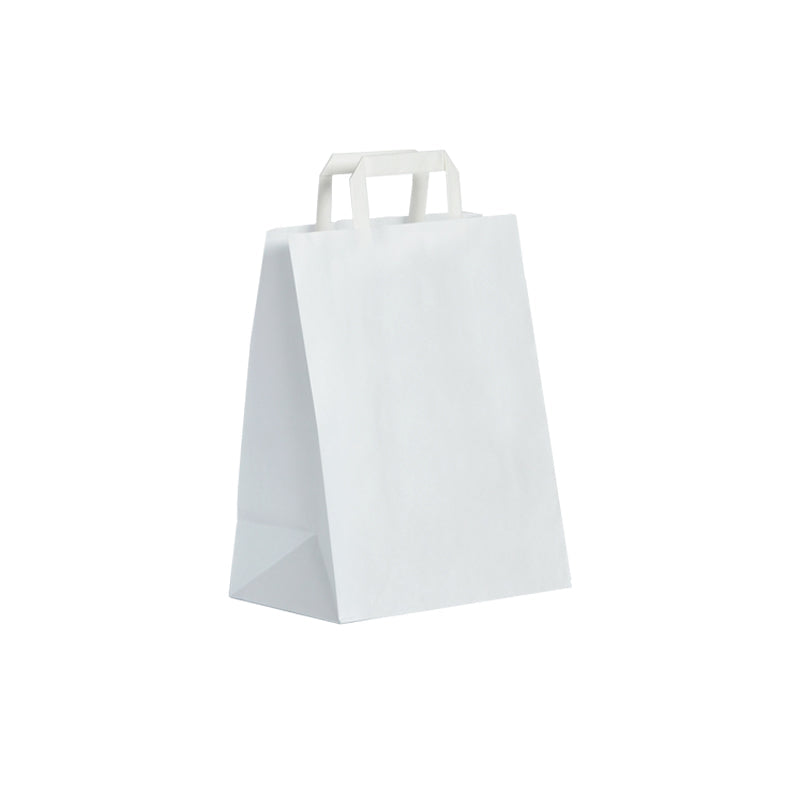 Sac kraft blanc lisse|poignées plates|26+14x31cm|par 250