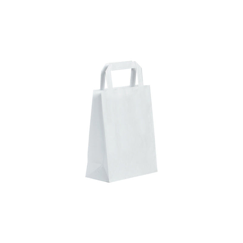 Sac kraft blanc lisse|poignées plates|18+8x22cm|par 500