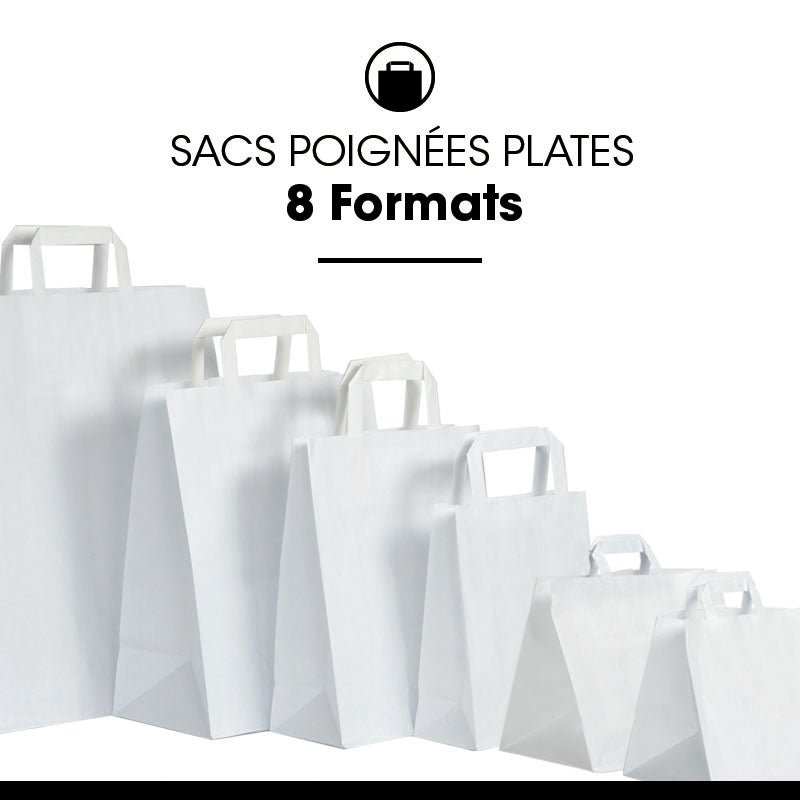 Sac kraft blanc lisse|poignées plates|18+8x22cm|par 500