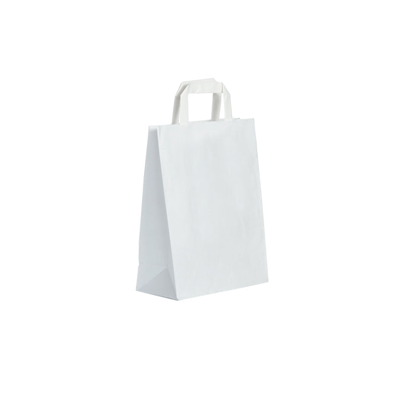 Sac kraft blanc lisse|poignées plates|22+10x28cm|vrac par 250