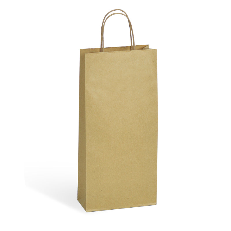 Sac 2 bouteilles|kraft brun|poignées torsadées|18+8x39cm|vrac par 200