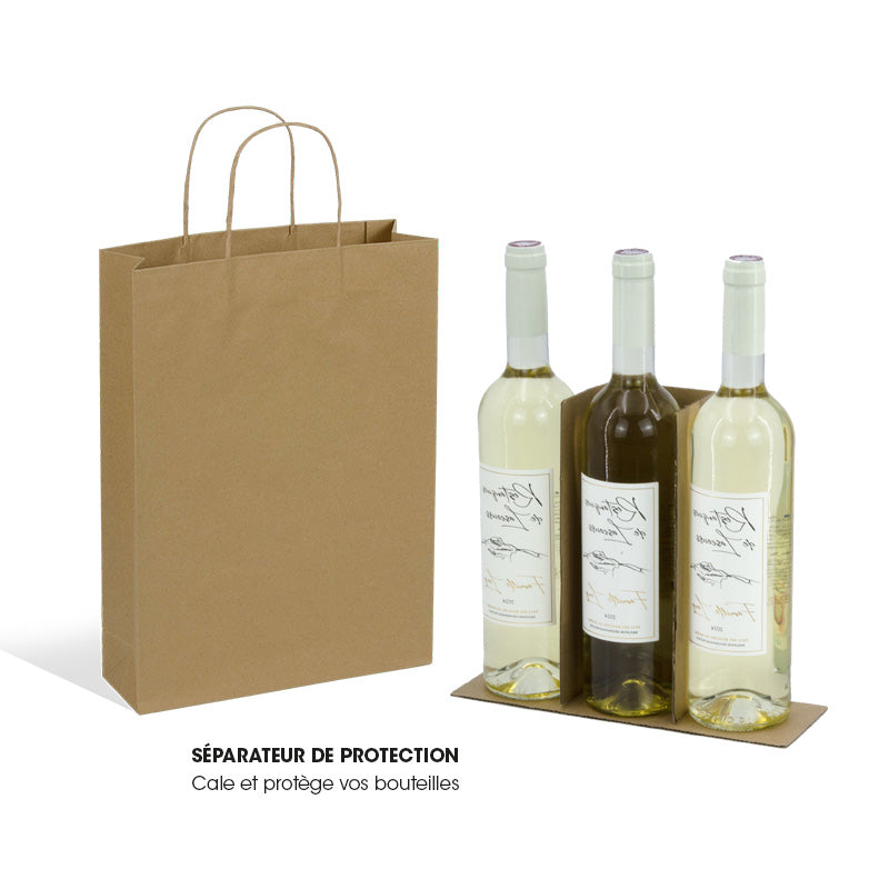 Sac 3 bouteilles kraft brun gimex