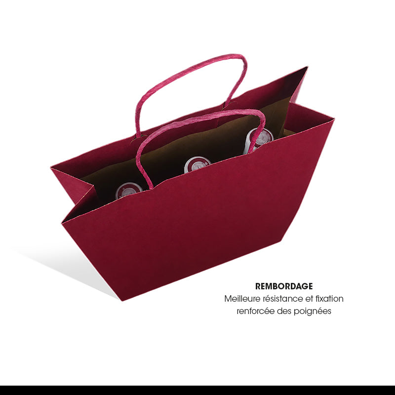 Sac 3 bouteilles Lie de Vin kraft poignées torsadées 27+9x38cm par 100