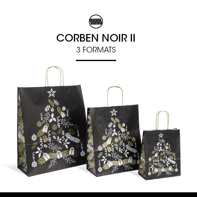 Sac Corben Noir II kraft blanc poignées torsadées 18+8x22cm par 250