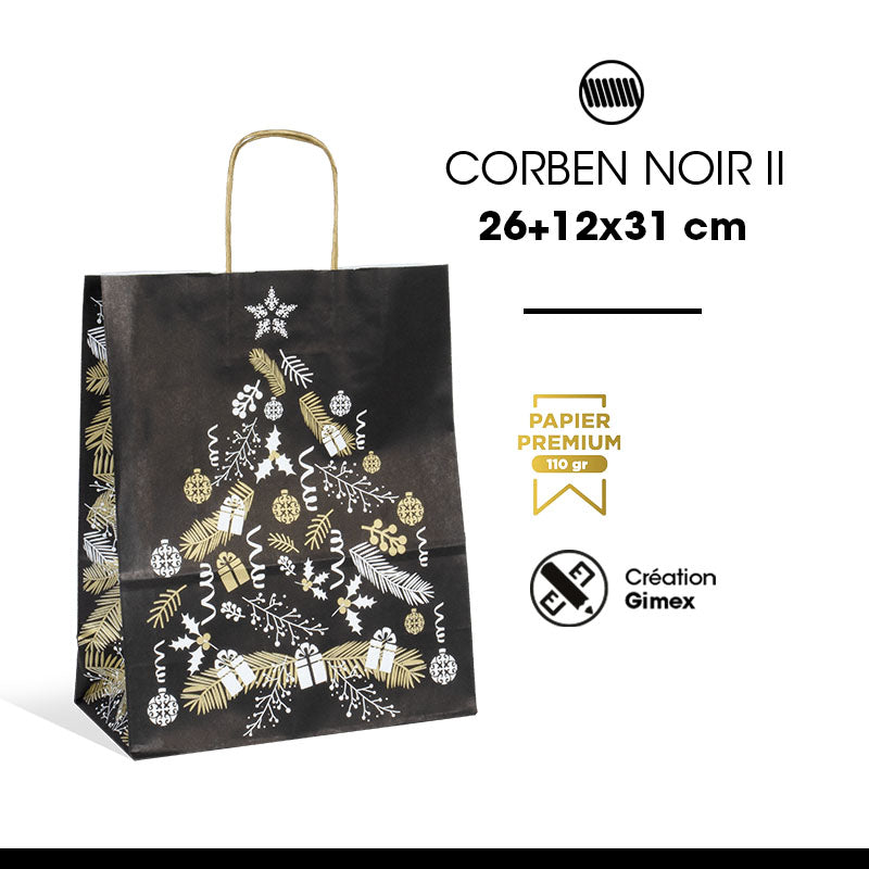Sac Corben Noir II kraft blanc poignées torsadées 26+12x31cm par 250