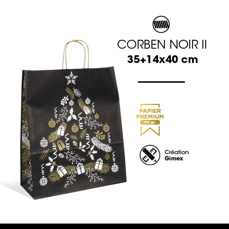 Sac Corben Noir II kraft blanc poignées torsadées 35+14x40cm par 150