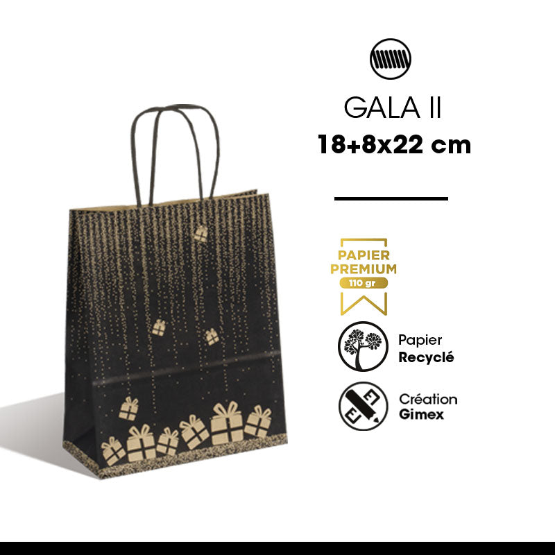 Sac Gala II kraft brun poignées torsadées 18+8x22cm par 250