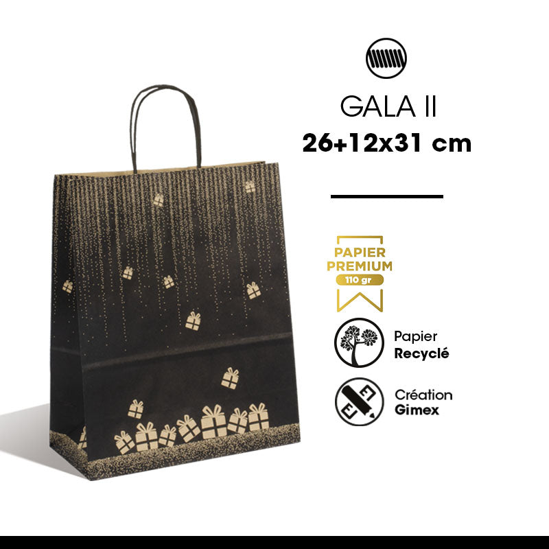 Sac Gala II kraft brun poignées torsadées 26+12x31cm par 250