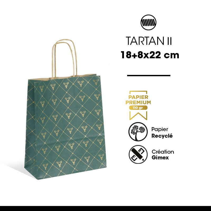Sac Tartan II kraft brun poignées torsadées 18+8x22cm par 250
