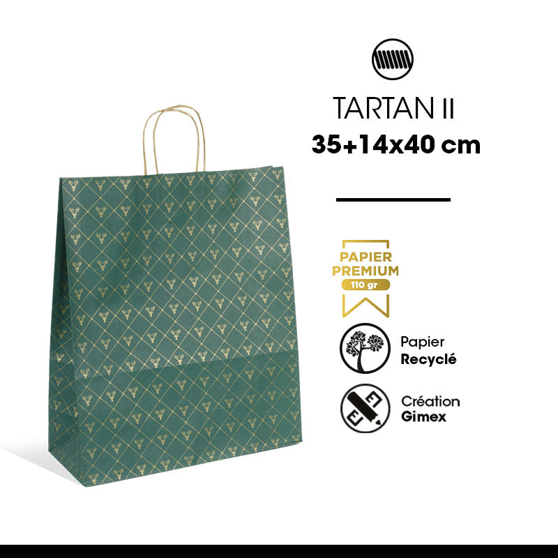 Sac Tartan II kraft brun poignées torsadées 35+14x40cm par 150