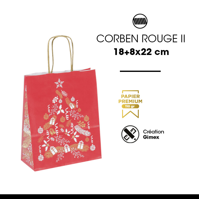 Sac Corben Rouge II kraft blanc poignées torsadées 18+8x22cm par 250