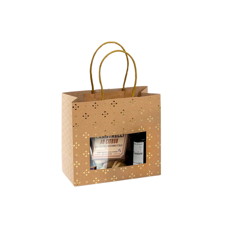 Sac Magic Stars fenêtre kraft brun poignées torsadées 18+8x19cm par 192