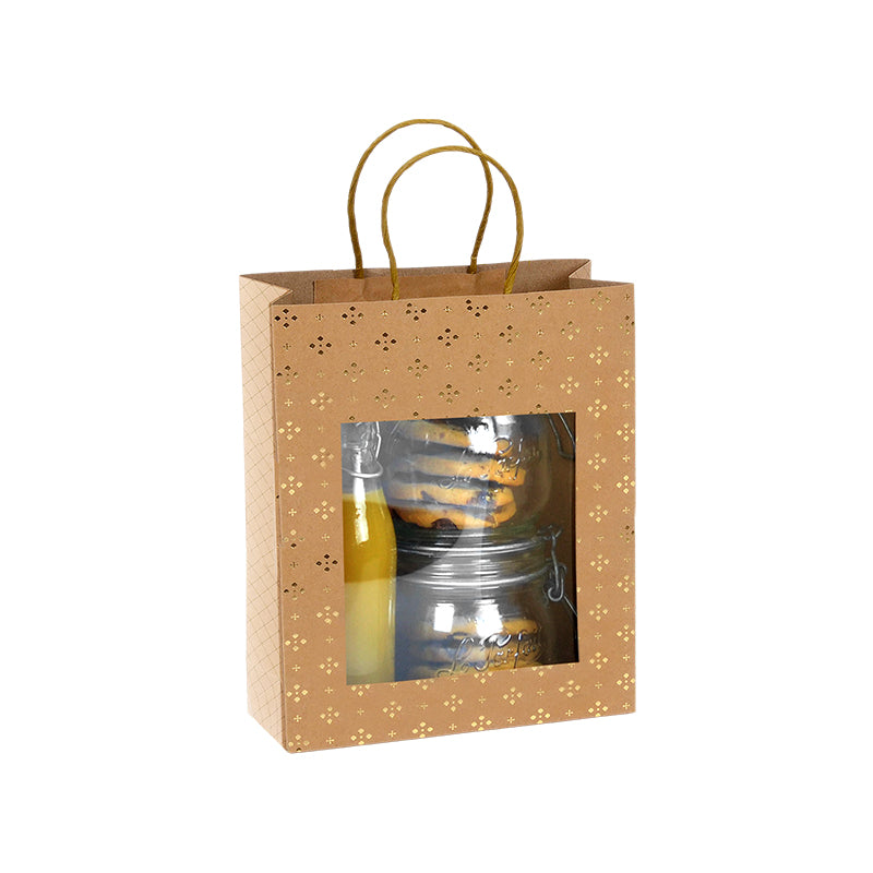 Sac Magic Stars fenêtre kraft brun poignées torsadées 22+11x28cm par 168