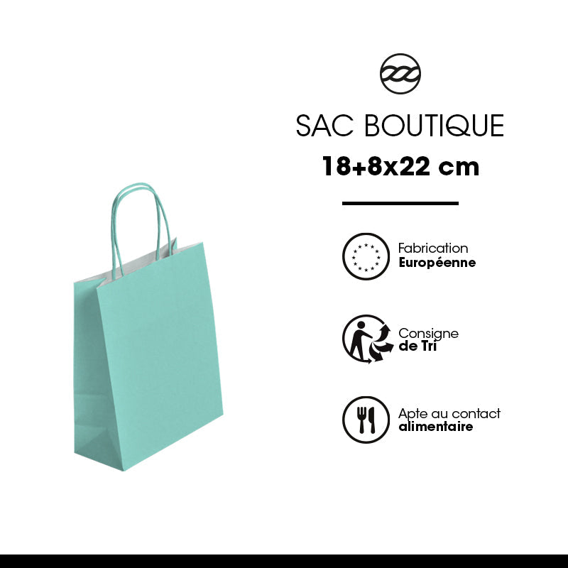 Sac Festival VERT D'EAU|kraft blanc | poignées torsadées | 18+8x22cm | par 300