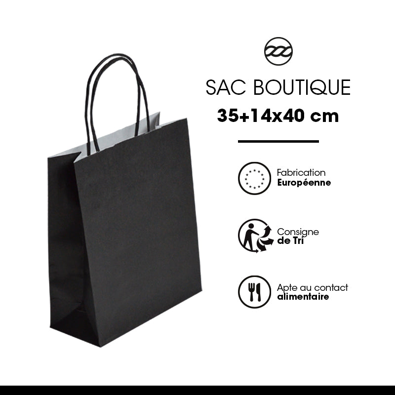 Sac Festival NOIR|kraft blanc|poignées torsadées|35+14x40cm|par 250