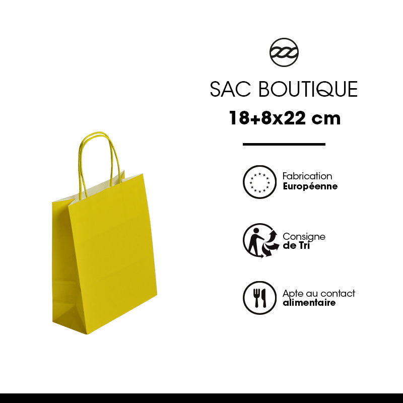 Sac Festival CITRON|kraft blanc|poignées torsadées|18+8x22cm|par 300