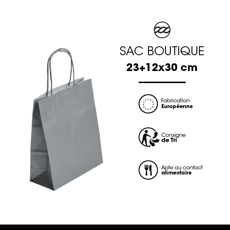 Sac Festival ARGENT|kraft blanc|poignées torsadées|23+12x30cm|par 250