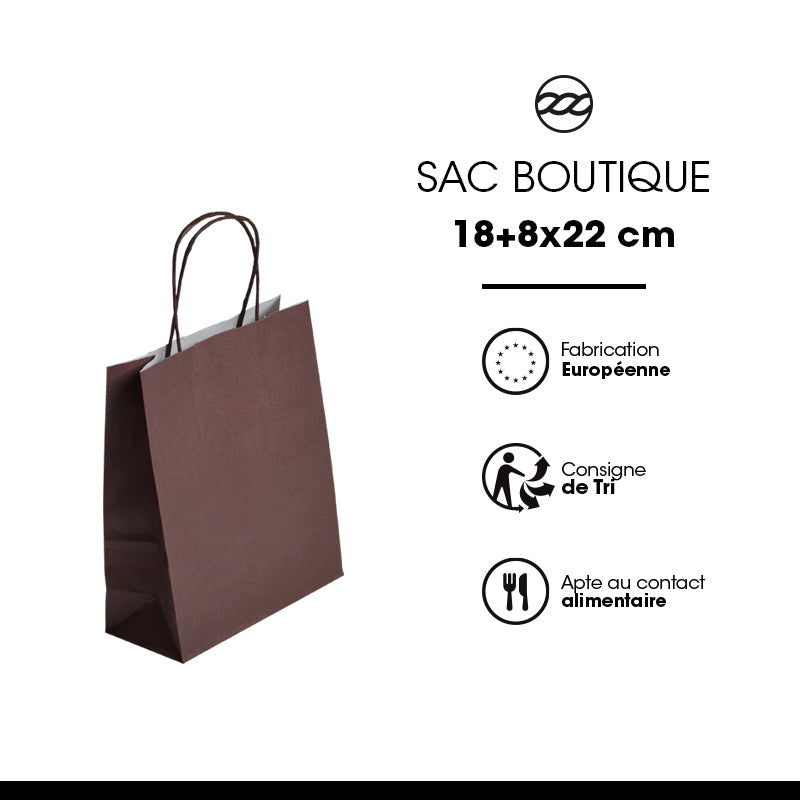 Sac Festival CHOCOLAT|kraft blanc|poignées torsadées|18+8x22cm|par 300