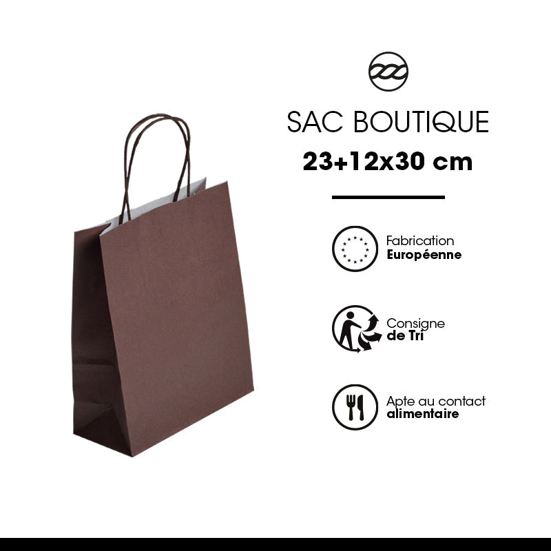 Sac Festival CHOCOLAT| kraft blanc | poignées torsadées | 23+12x30cm | par 250