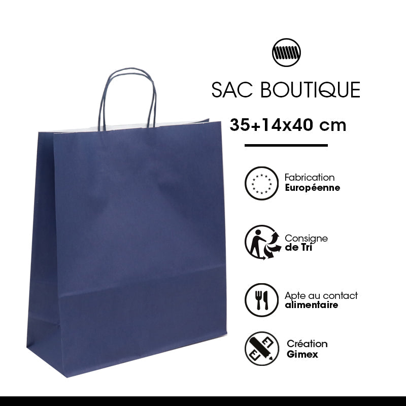 Sac papier poignées torsadées BLEU NAVY 35+14x40cm par 250