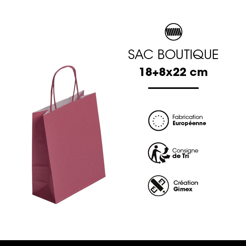 Sac Festival Lie de Vin kraft blanc poignées torsadées - 18+8x22cm par 300