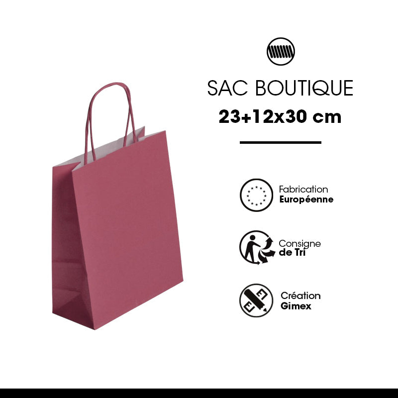 Sac Festival Lie de Vin kraft blanc poignées torsadées - 23+12x30cm par 250