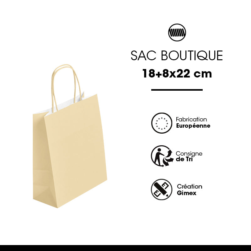 Sac Festival Ivoire kraft blanc poignées torsadées - 18+8x22cm par 300