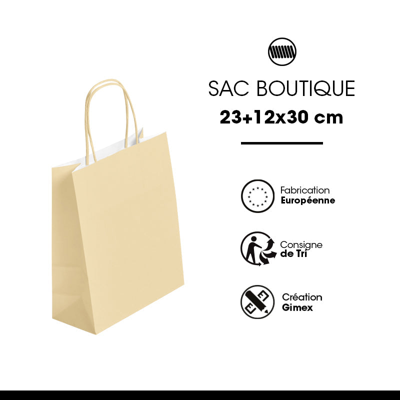 Sac Festival Ivoire kraft blanc poignées torsadées - 23+12x30cm par 250