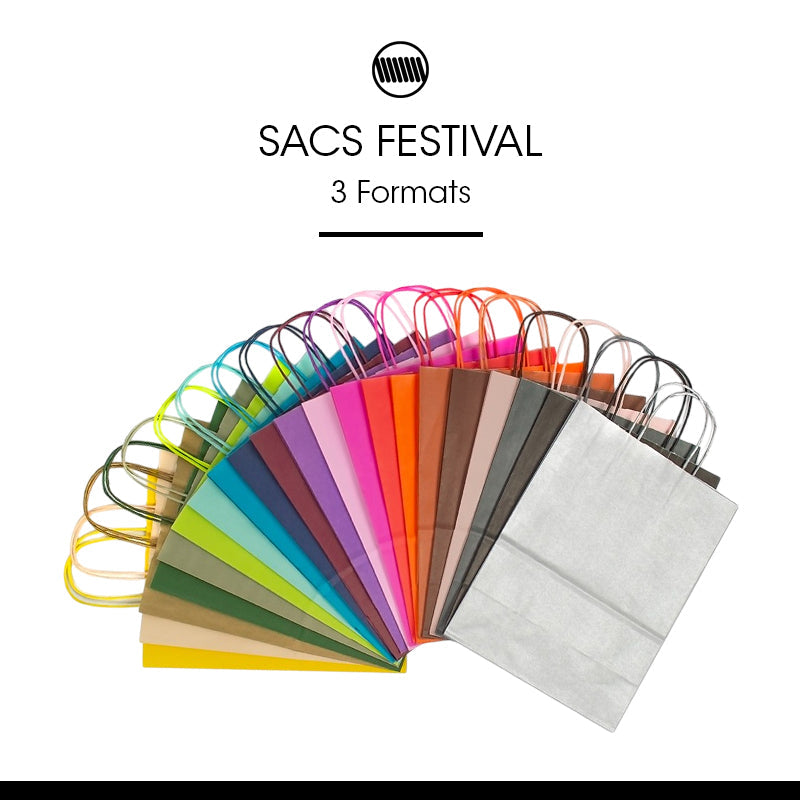 Sac Festival Ivoire kraft blanc poignées torsadées - 23+12x30cm par 250