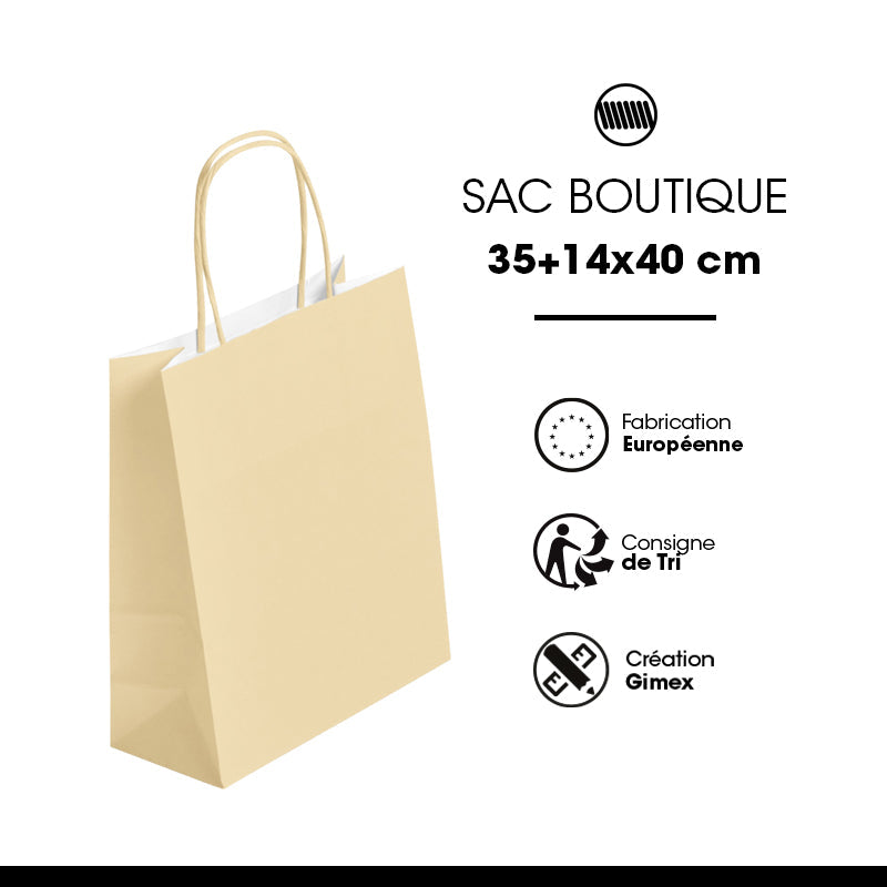 Sac Festival Ivoire kraft blanc poignées torsadées - 35+14x40cm par 250