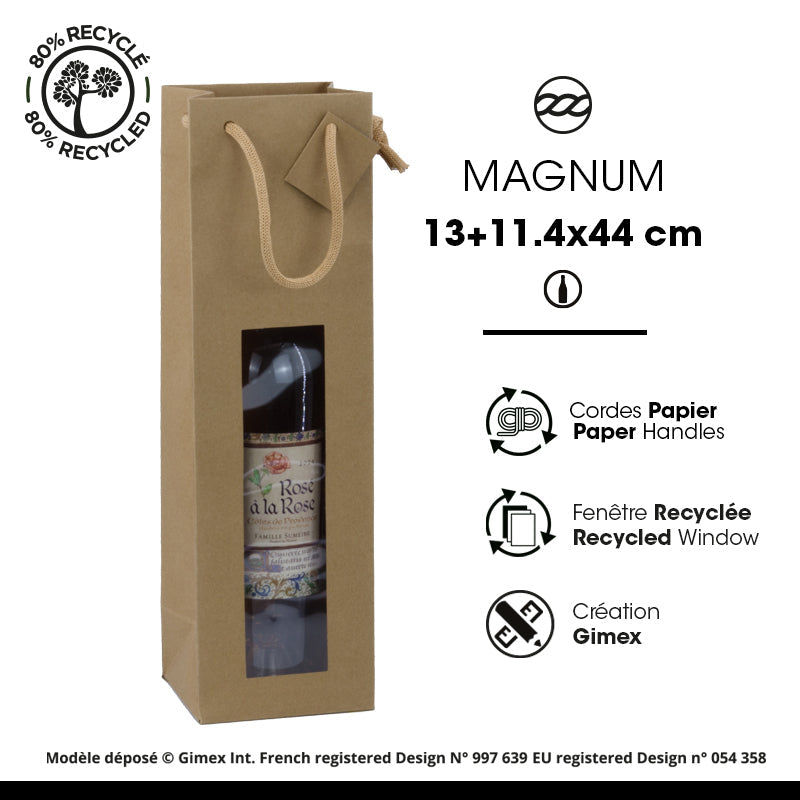 Sac 1 magnum à fenêtre kraft brun poignées papier 13+11,4x44cm par 100