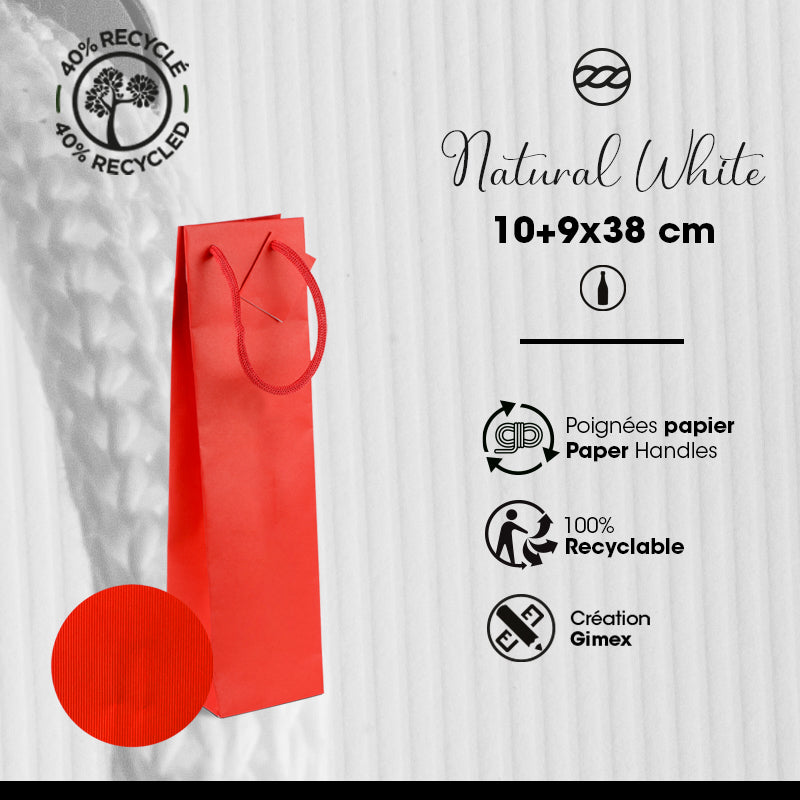Sac 1 bouteille Natural Red kraft poignées papier 10+9x38cm par 200