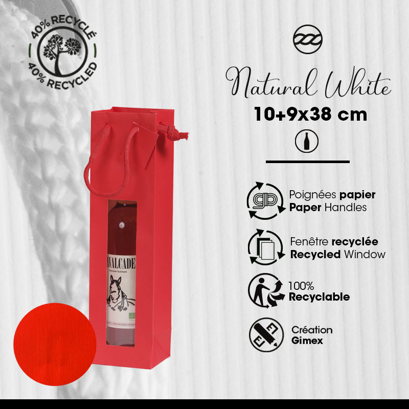 Sac 1 bouteille Natural Red à fenêtre kraft poignées papier 10+9x38cm par 200
