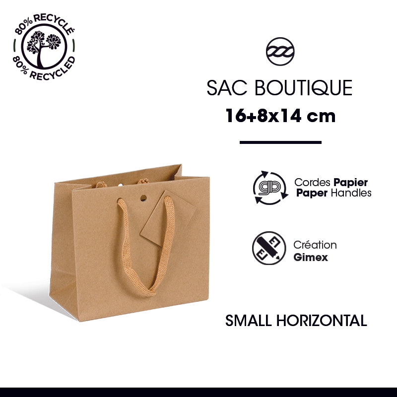 Sac luxe Small Horizontal kraft brun poignées papier 16+8x14cm par 240