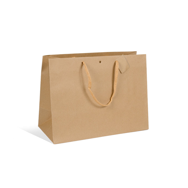 Sac luxe Middle Horizontal kraft brun poignées papier 24+14x19,5cm par 120