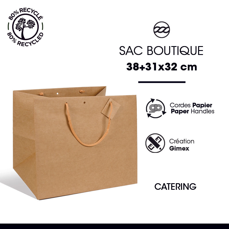 Sac luxe Catering kraft brun poignées papier 38+31x32cm par 50