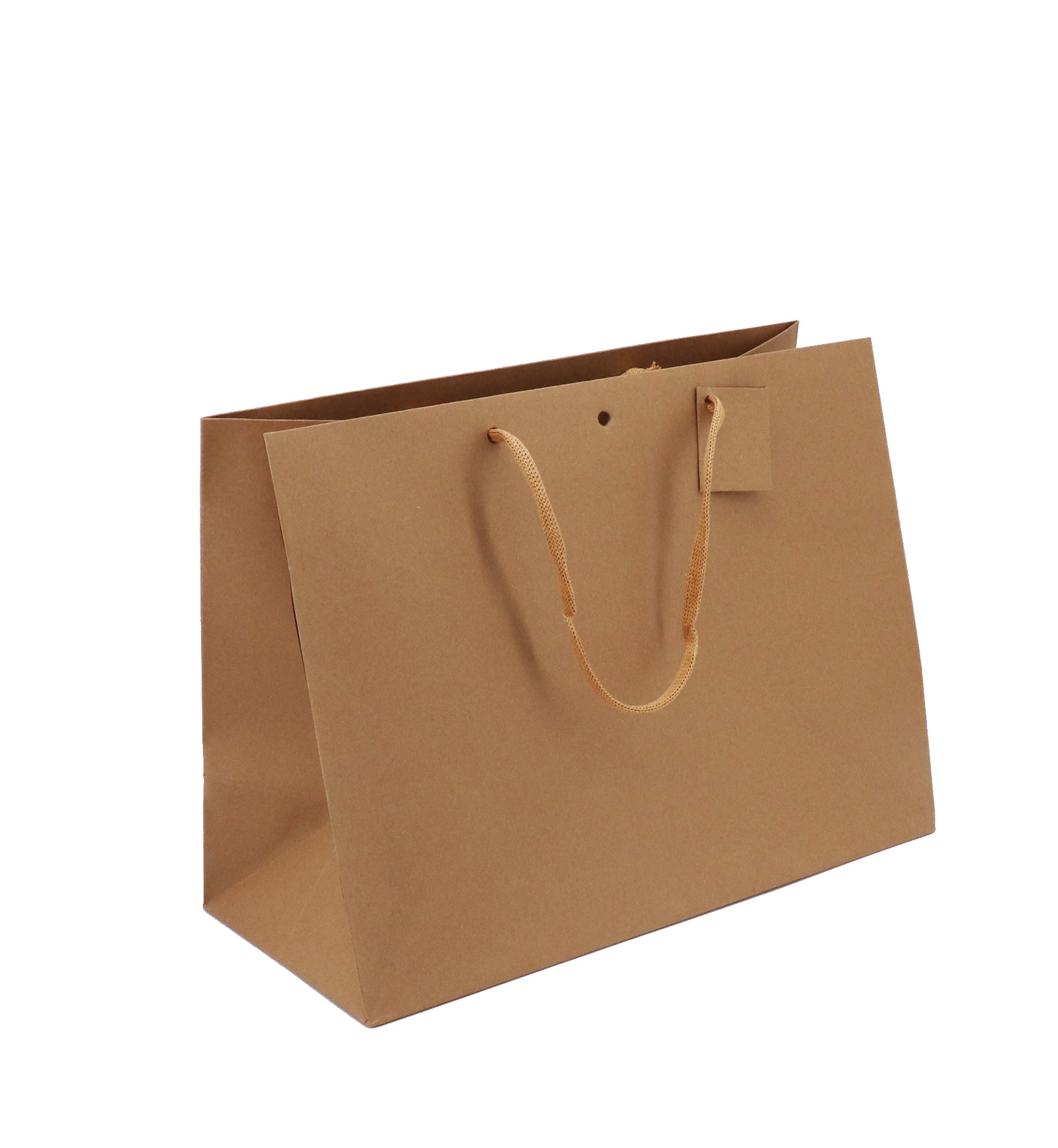 Sac luxe Large Horizontal kraft brun poignées papier 39+18x29cm par 60