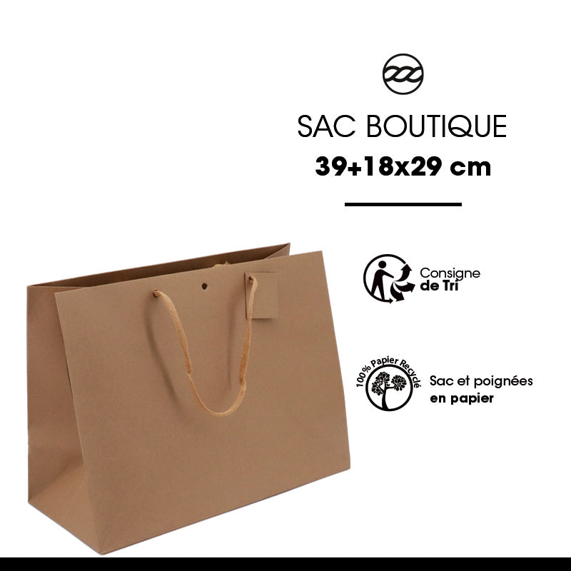 Sac luxe Large Horizontal kraft brun poignées papier 39+18x29cm par 60