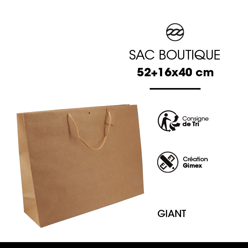 Sac luxe Giant kraft brun poignées papier 52+16x40cm par 50
