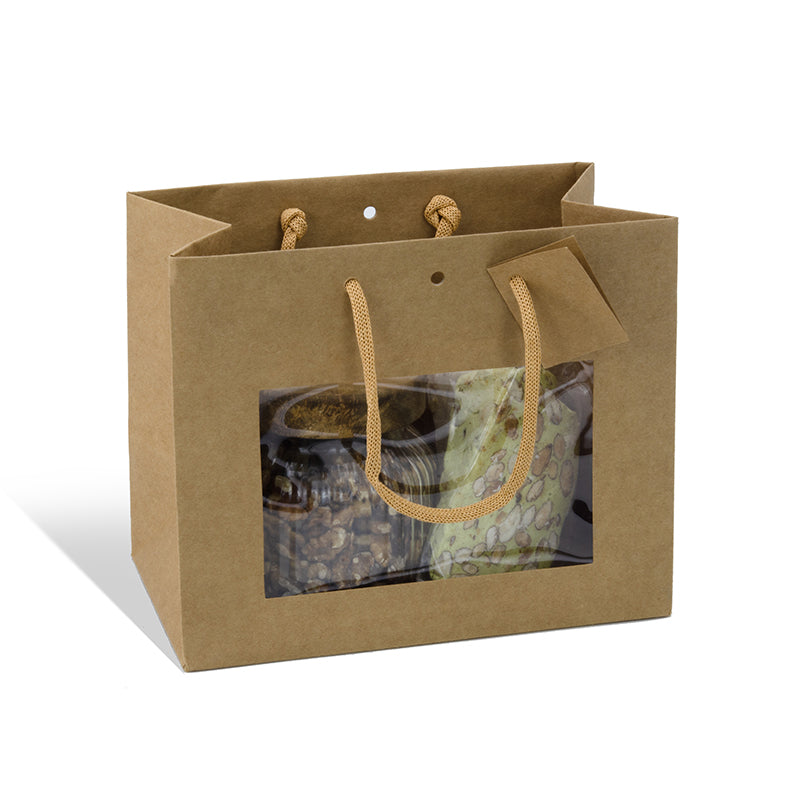 Sac luxe Middle Horizontal à fenêtre kraft brun poignées papier 24+14x19,5cm par 120