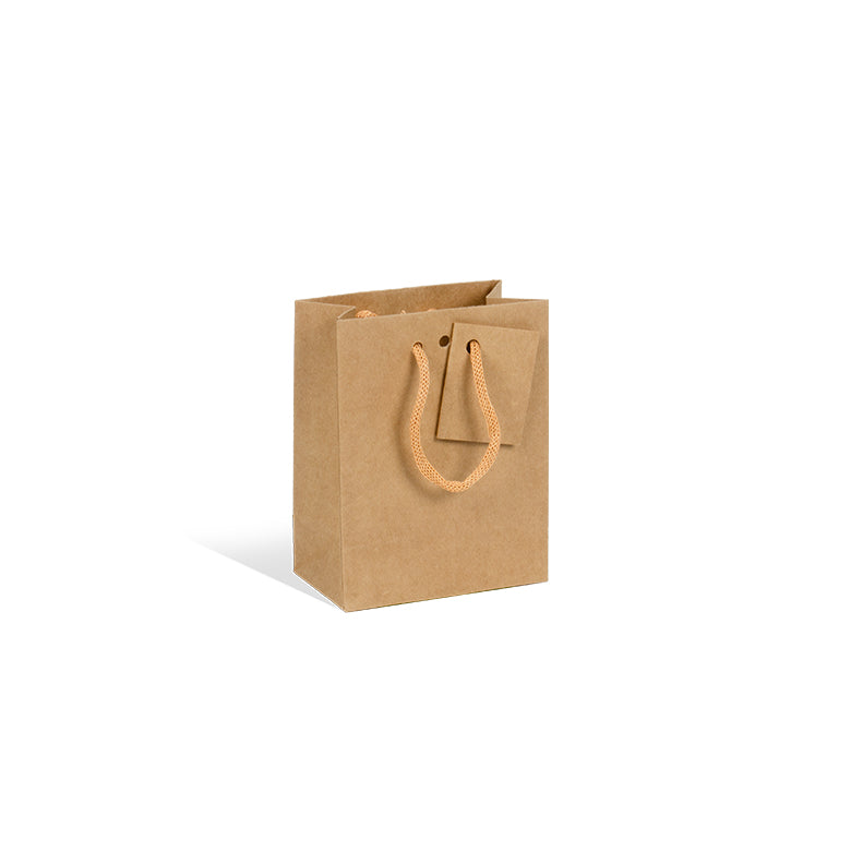 Sac luxe Small kraft brun poignées papier 11,4+6,4x14,6cm par 400