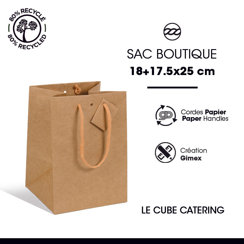 Sac luxe Cube Catering kraft brun poignées papier 18+17,5x25cm par 120