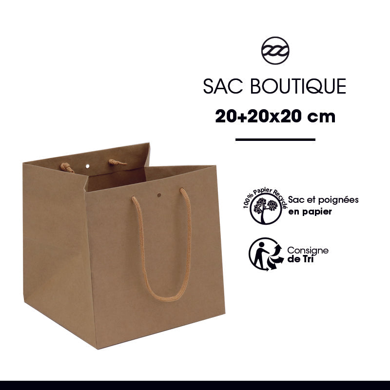 Sac luxe Middle Cube kraft brun poignées papier 20+20x20cm par 200