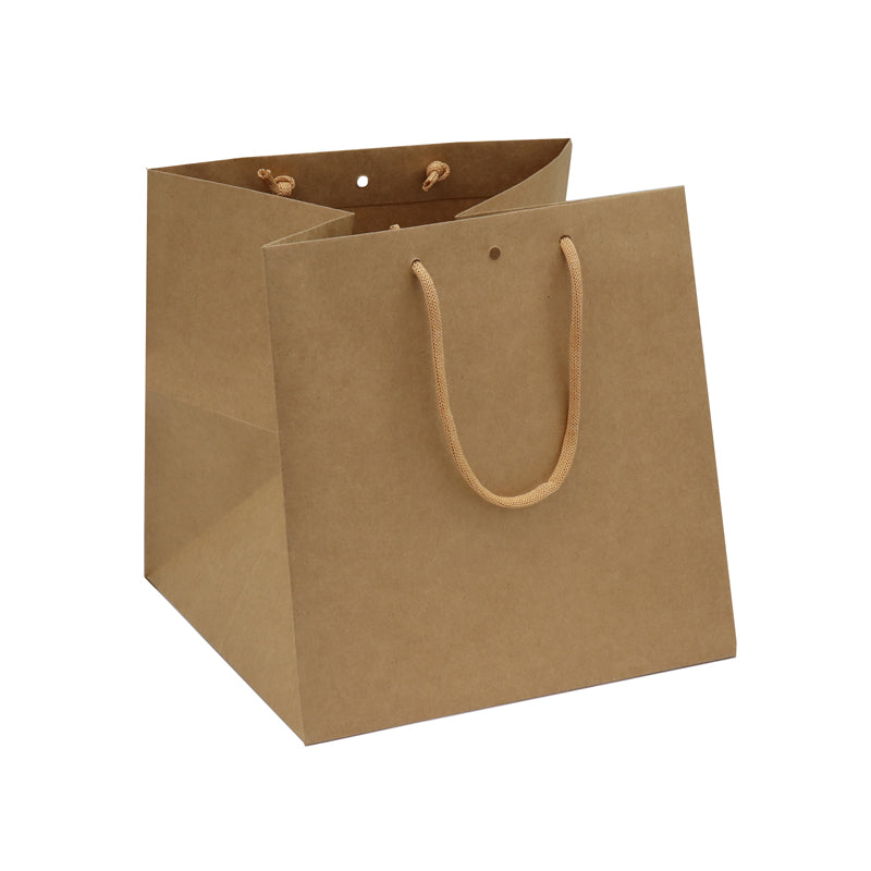 Sac luxe Grand Cube kraft brun poignées papier 26+26x26cm par 120