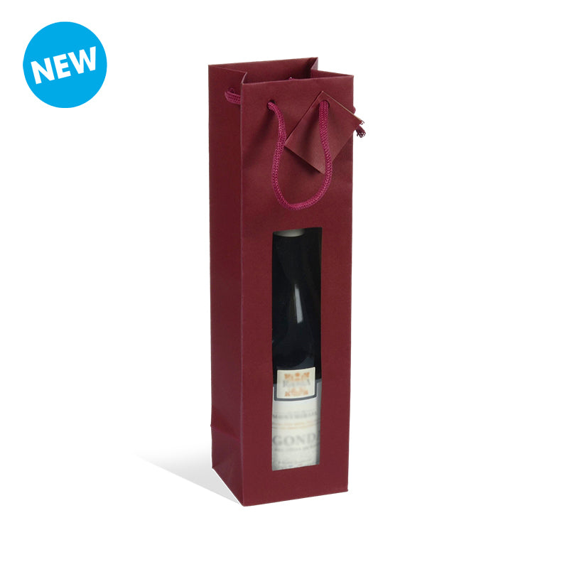Sac 1 bouteille fenêtre Lie de Vin kraft poignées papier 10+9x38cm par 200