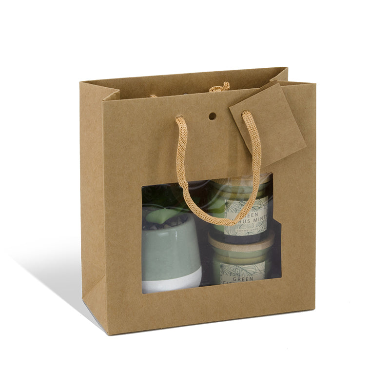 Sac luxe Middle à fenêtre kraft brun poignées papier 18+8x19cm par 192